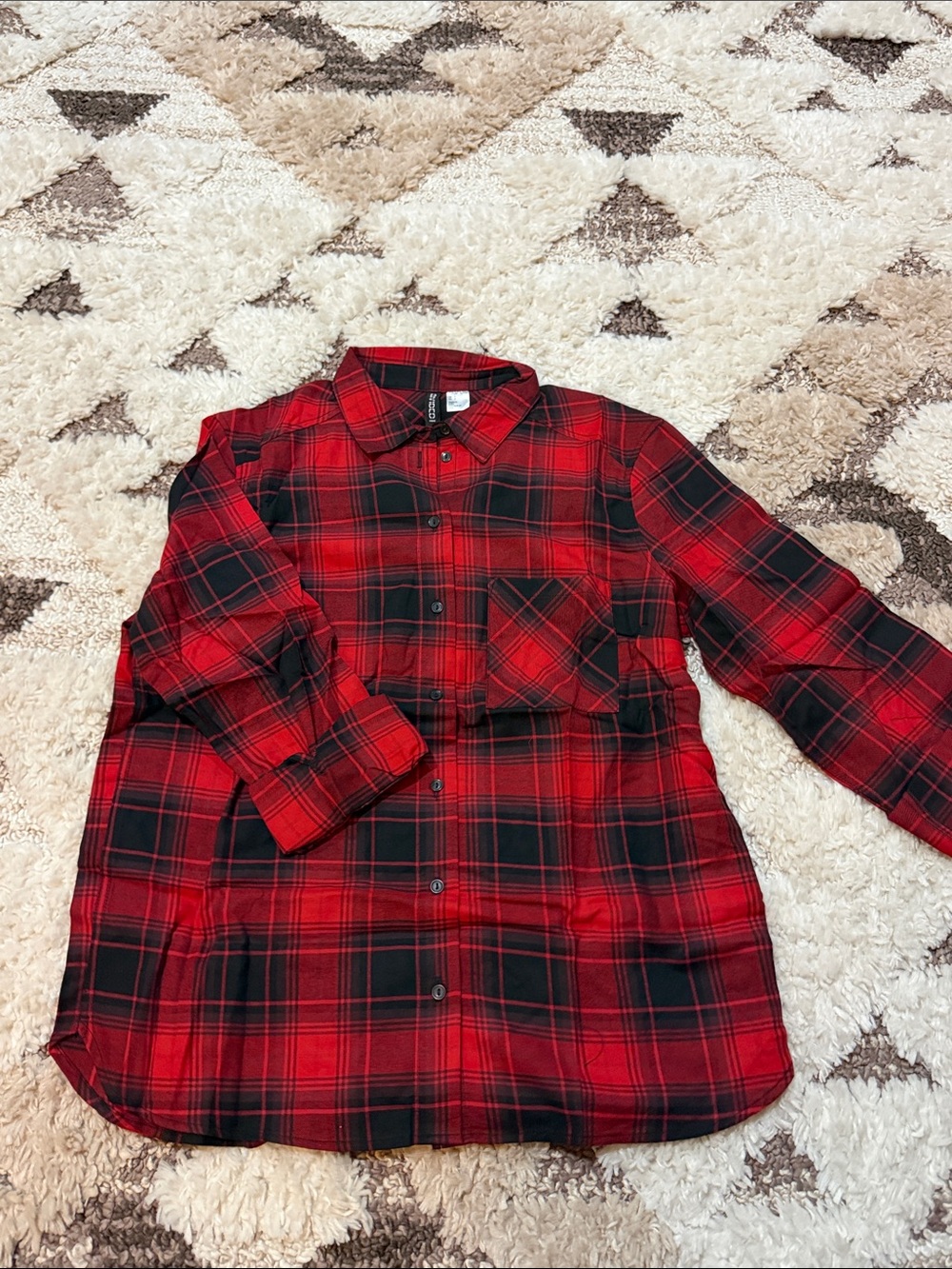 Red Plaid Flannel Button-Up - Picture 3 of 3